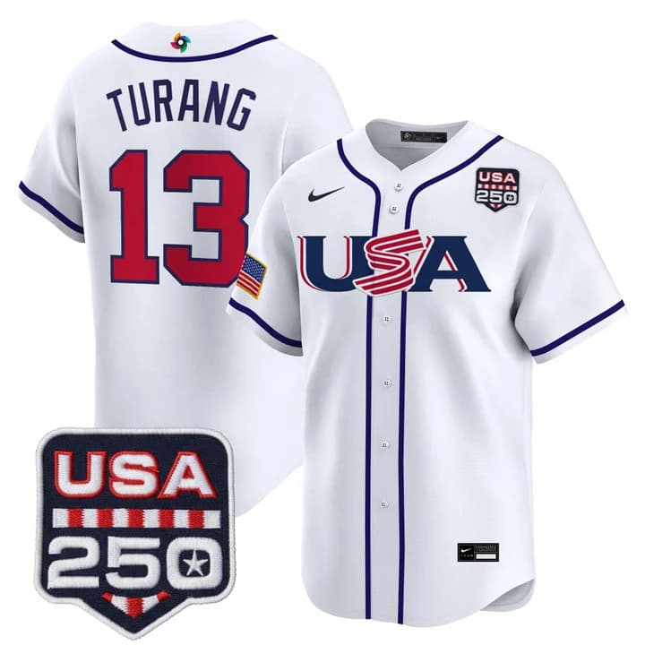 Men's Team USA World Baseball Classic 250America Patch Vapor Premier Jersey - 2026 Roster - All Stitched Brice Turang