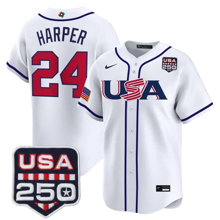 Men's Team USA World Baseball Classic 250America Patch Vapor Premier Jersey - 2026 Roster - All Stitched Bryce Harper