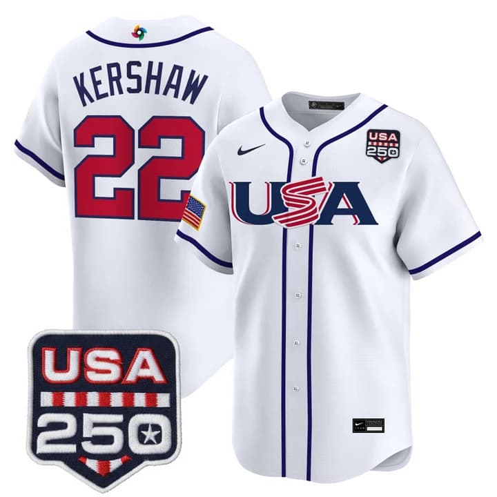 Men's Team USA World Baseball Classic 250America Patch Vapor Premier Jersey - 2026 Roster - All Stitched Clayton Kershaw