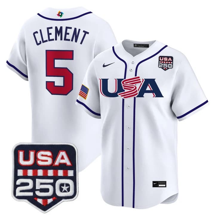 Men's Team USA World Baseball Classic 250America Patch Vapor Premier Jersey - 2026 Roster - All Stitched Ernie Clement