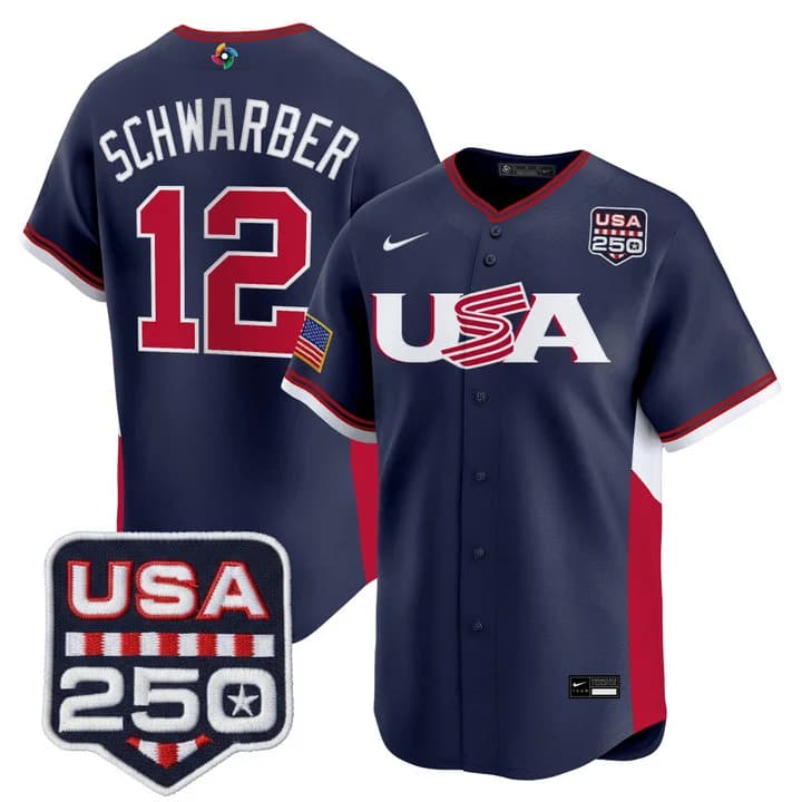 Men's Team USA World Baseball Classic 250America Patch Vapor Premier Jersey - 2026 Roster - All Stitched Kyle Schwarber 12