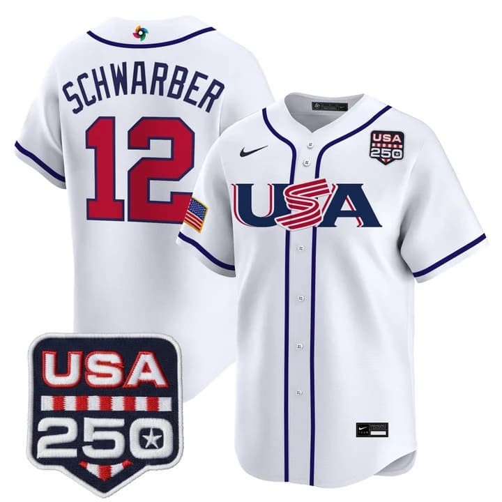 Men's Team USA World Baseball Classic 250America Patch Vapor Premier Jersey - 2026 Roster - All Stitched Kyle Schwarber
