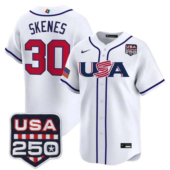 Men's Team USA World Baseball Classic 250America Patch Vapor Premier Jersey - 2026 Roster - All Stitched Paul Skenes