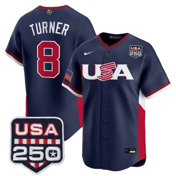 Men's Team USA World Baseball Classic 250America Patch Vapor Premier Jersey - 2026 Roster - All Stitched Trea Turner  8