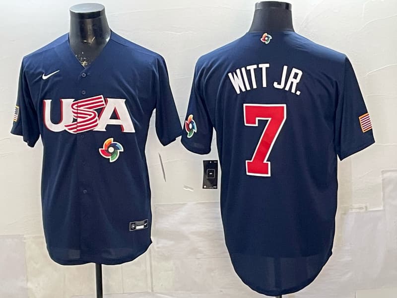 Men's Team USA World Baseball Classic Vapor Premier   Jersey - 2026 Roster - All Stitched  Bobby Witt Jr. 7