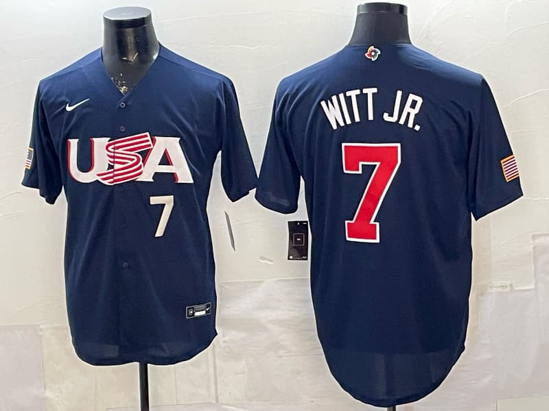 Men's Team USA World Baseball Classic Vapor Premier   Jersey - 2026 Roster - All Stitched Bobby Witt Jr. 7