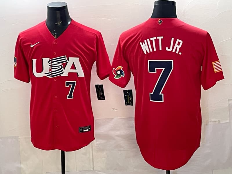 Men's Team USA World Baseball Classic Vapor Premier  Jersey - 2026 Roster - All Stitched Bobby Witt Jr. 7