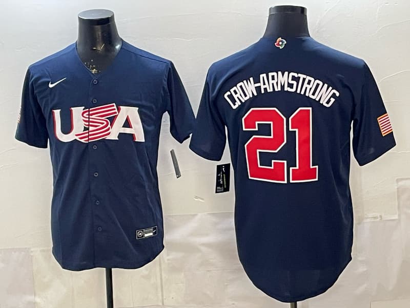 Men's Team USA World Baseball Classic Vapor Premier Jersey - 2026 Roster -  All Stitched   Crow-Armstrong 21