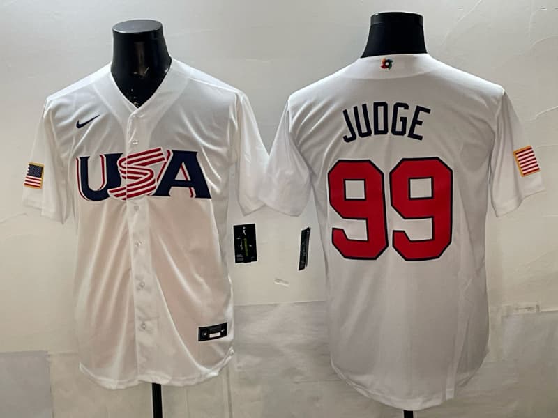 Men's Team USA World Baseball Classic Vapor Premier Jersey - 2026 Roster -  All Stitched  Aaron Judge 99