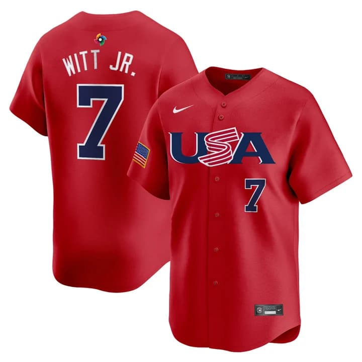 Men's Team USA World Baseball Classic Vapor Premier Jersey - 2026 Roster  - All Stitched  Bobby Witt Jr.    7