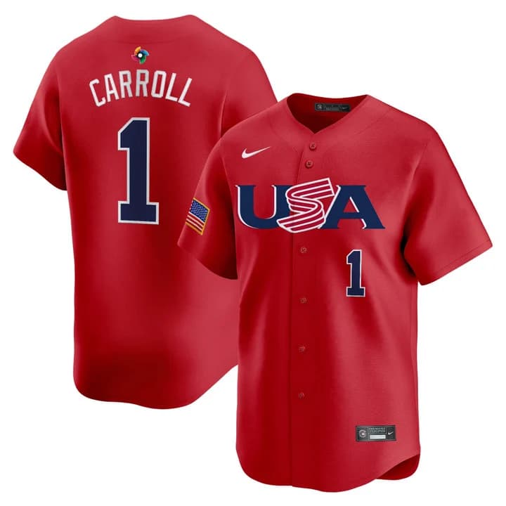Men's Team USA World Baseball Classic Vapor Premier Jersey - 2026 Roster  - All Stitched  Corbin Carroll   1