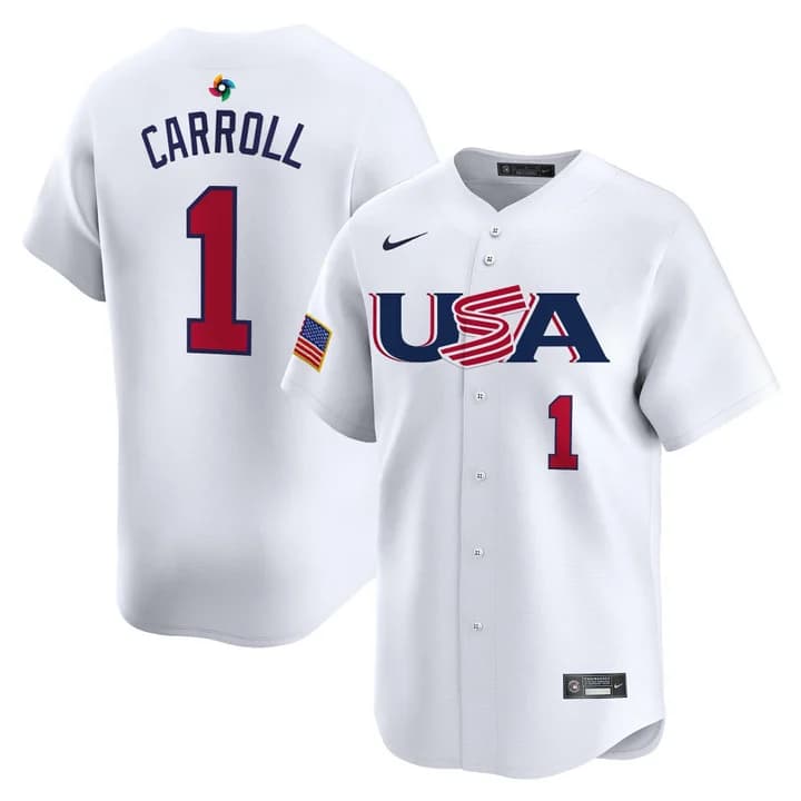 Men's Team USA World Baseball Classic Vapor Premier Jersey - 2026 Roster  - All Stitched  Corbin Carroll 1