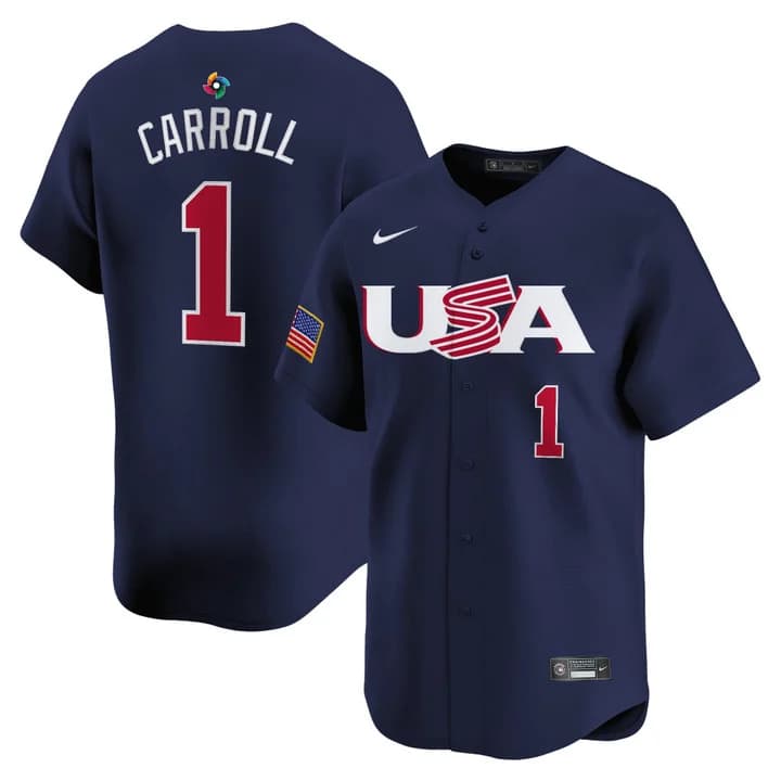 Men's Team USA World Baseball Classic Vapor Premier Jersey - 2026 Roster  - All Stitched  Corbin Carroll
