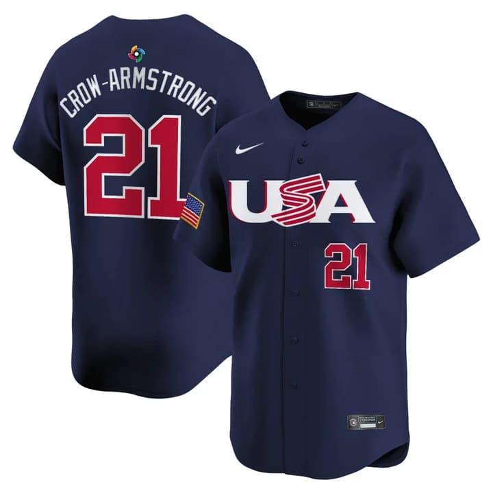 Men's Team USA World Baseball Classic Vapor Premier Jersey - 2026 Roster  - All Stitched  Crow-Armstrong 21