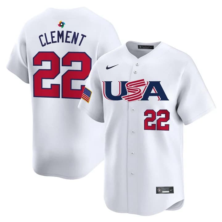 Men's Team USA World Baseball Classic Vapor Premier Jersey - 2026 Roster  - All Stitched  Ernie Clement  22
