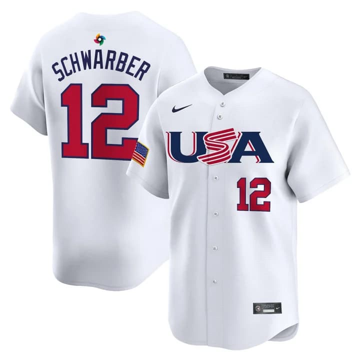 Men's Team USA World Baseball Classic Vapor Premier Jersey - 2026 Roster  - All Stitched  Kyle Schwarber  12