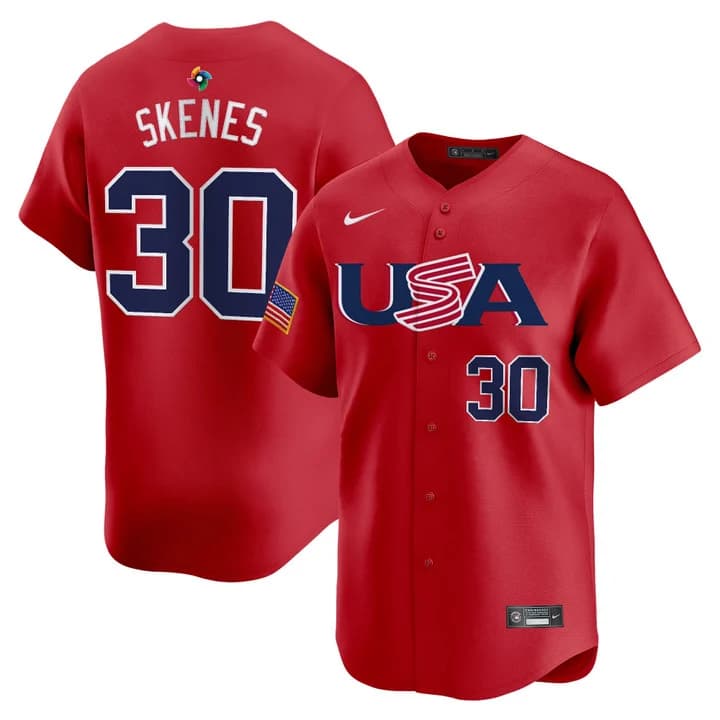 Men's Team USA World Baseball Classic Vapor Premier Jersey - 2026 Roster  - All Stitched  Paul Skenes   30