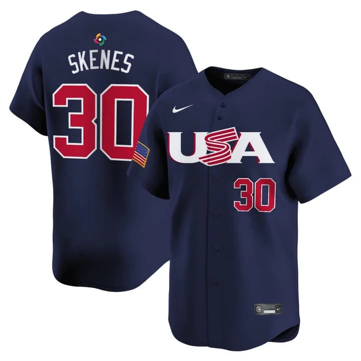 Men's Team USA World Baseball Classic Vapor Premier Jersey - 2026 Roster  - All Stitched  Paul Skenes