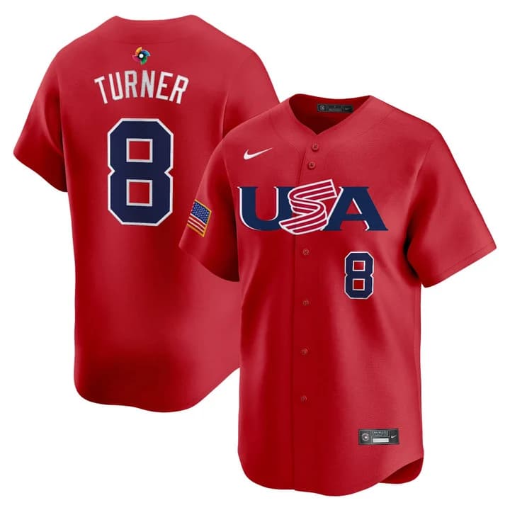 Men's Team USA World Baseball Classic Vapor Premier Jersey - 2026 Roster  - All Stitched  Trea Turner   8