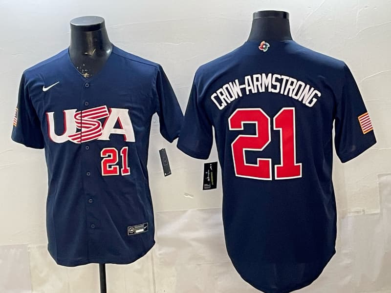 Men's Team USA World Baseball Classic Vapor Premier Jersey - 2026 Roster -  All Stitched Crow-Armstrong 21