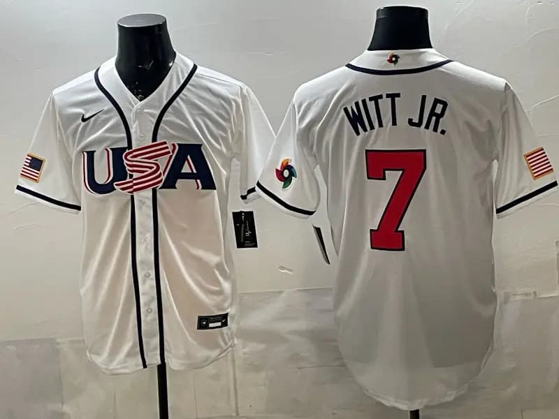 Men's Team USA World Baseball Classic Vapor Premier Jersey - 2026 Roster - All Stitched    7 WITT JR.