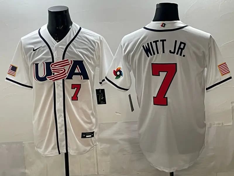 Men's Team USA World Baseball Classic Vapor Premier Jersey - 2026 Roster - All Stitched   7 WITT JR.