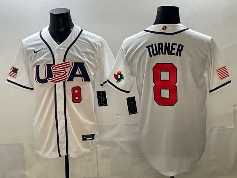 Men's Team USA World Baseball Classic Vapor Premier Jersey - 2026 Roster - All Stitched  8  TURNER