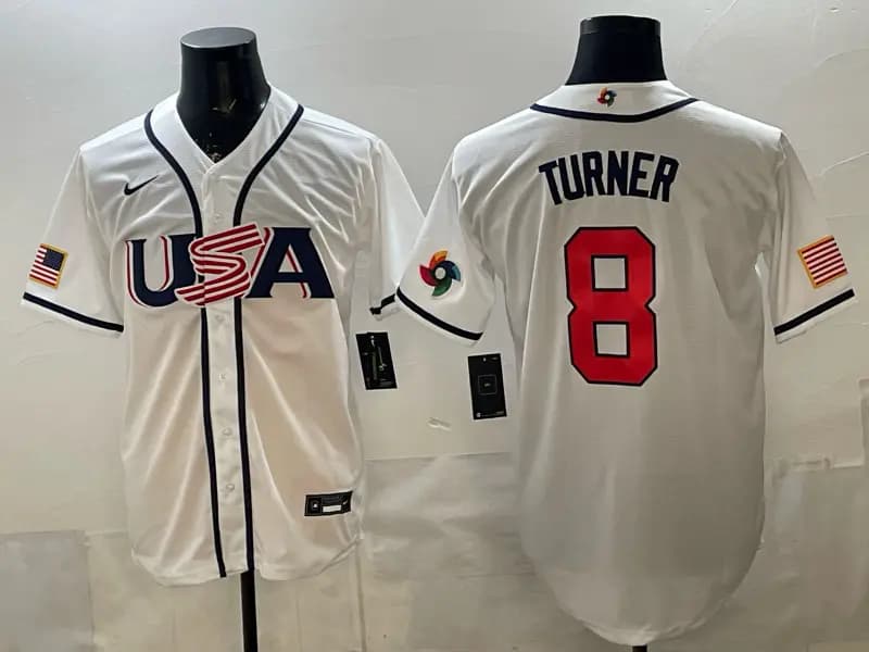 Men's Team USA World Baseball Classic Vapor Premier Jersey - 2026 Roster - All Stitched  8 TURNER