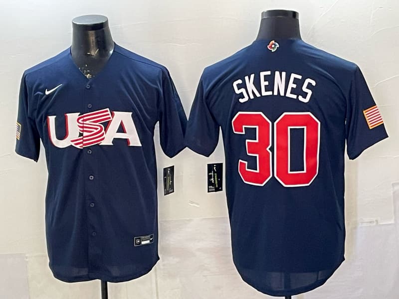 Men's Team USA World Baseball Classic Vapor Premier Jersey - 2026 Roster - All Stitched  Paul Skenes 30