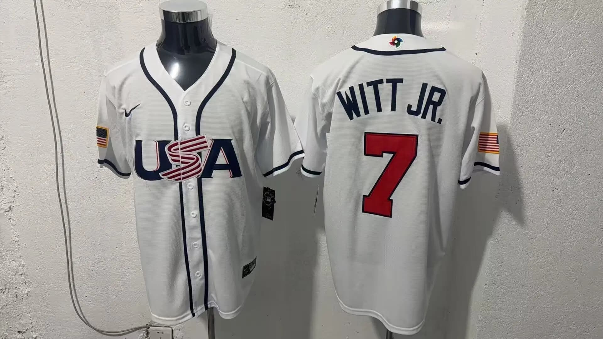 Men's Team USA World Baseball Classic Vapor Premier Jersey - 2026 Roster - All Stitched 7 WITT JR.