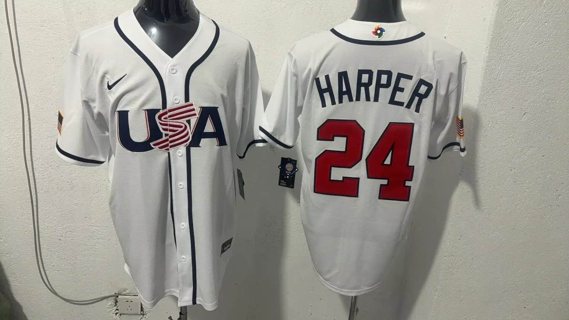 Men's Team USA World Baseball Classic Vapor Premier Jersey - 2026 Roster - All Stitched Bryce Harper 24
