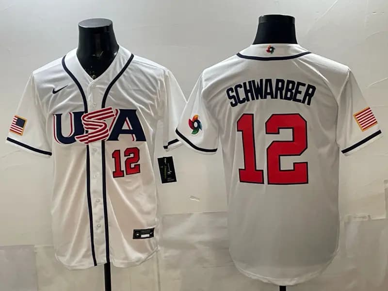 Men's Team USA World Baseball Classic Vapor Premier Jersey - 2026 Roster - All Stitched Kyle  Schwarber  12