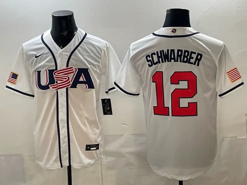 Men's Team USA World Baseball Classic Vapor Premier Jersey - 2026 Roster - All Stitched Kyle Schwarber  12