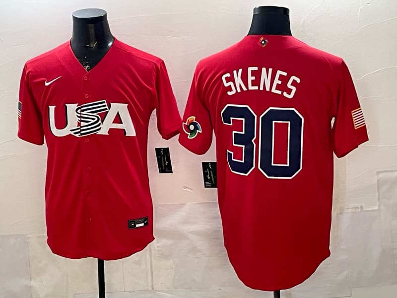 Men's Team USA World Baseball Classic Vapor Premier Jersey - 2026 Roster - All Stitched Paul Skenes  30