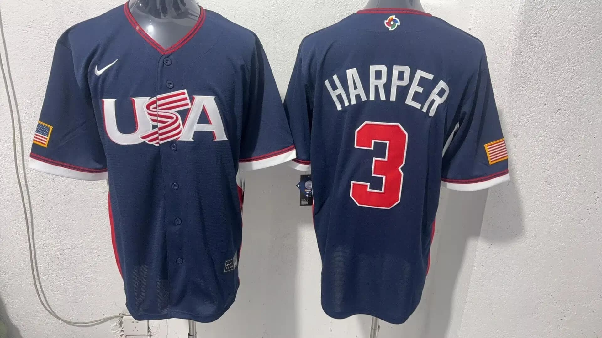 Men's Team USA World Baseball Classic h Vapor Premier Jersey - 2026 Roster - All Stitched 3  HARPER