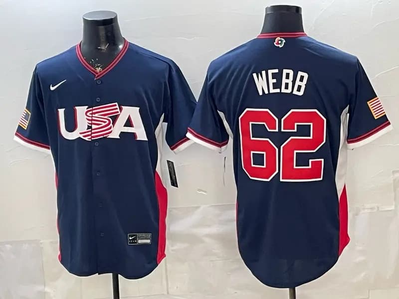 Men's Team USA World Baseball Classic h Vapor Premier Jersey - 2026 Roster - All Stitched WEBB 62