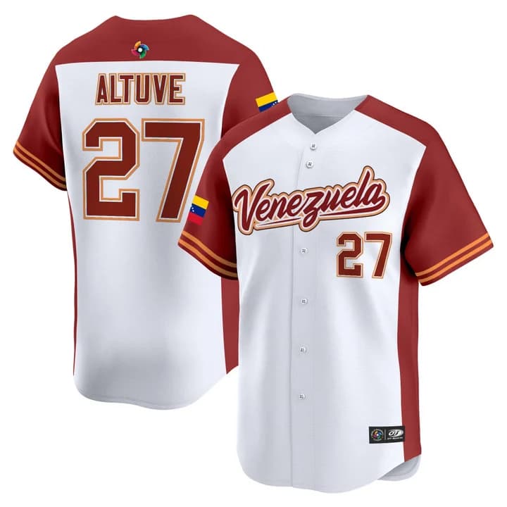 Men's Team Venezuela World Baseball Classic Vapor Premier Jersey - 2026 Roster - All Stitched Jose Altuve   27