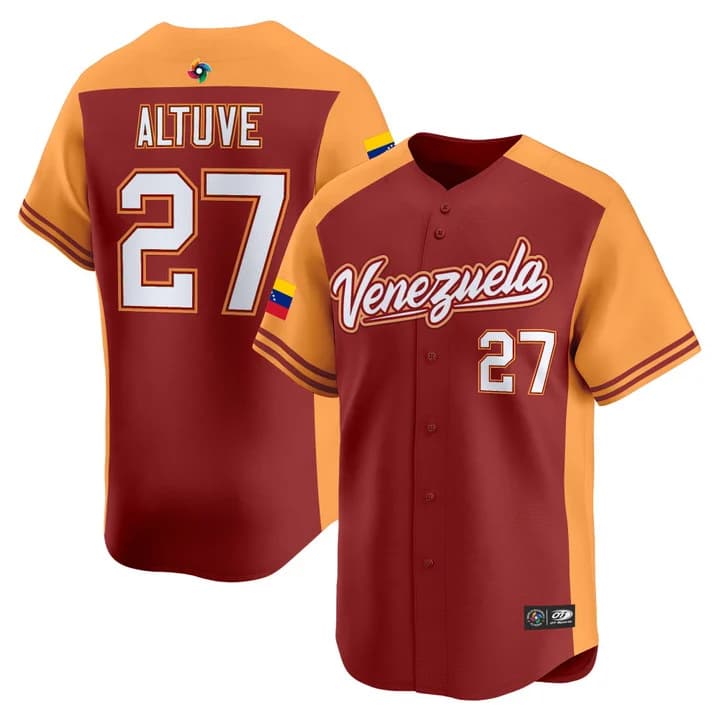 Men's Team Venezuela World Baseball Classic Vapor Premier Jersey - 2026 Roster - All Stitched Jose Altuve  27