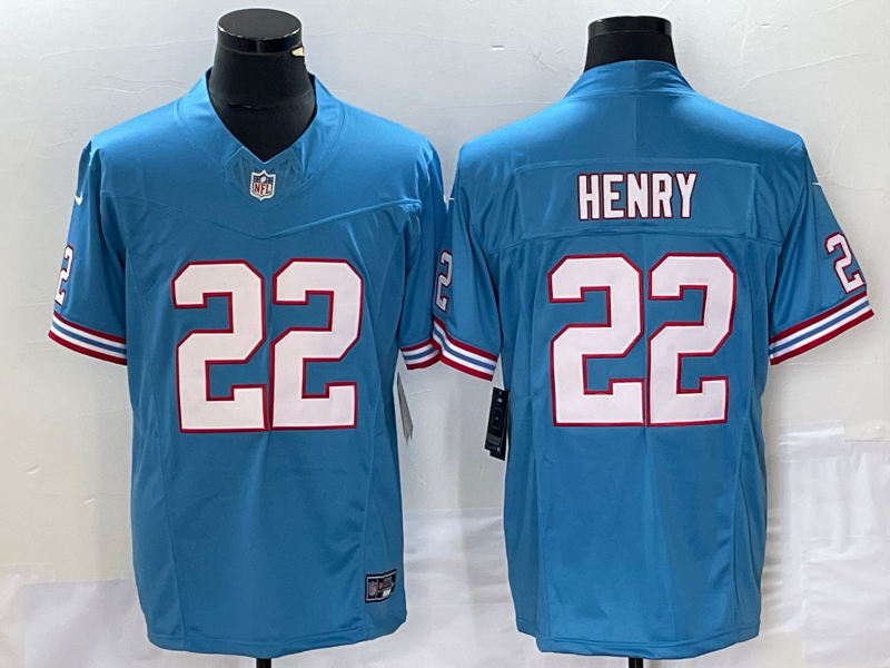 Men's Tennessee Titans #22 Derrick Henry Light Blue 2023 F.U.S.E. Vapor Limited Throwback Stitched Football Jersey