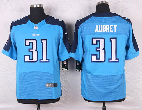 Men's Tennessee Titans #31 Josh Aubrey Light Blue Team Color NFL Nike Elite Jersey