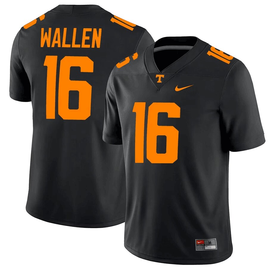 Men's Tennessee Volunteers #16 Morgan Wallen black College Football Jersey