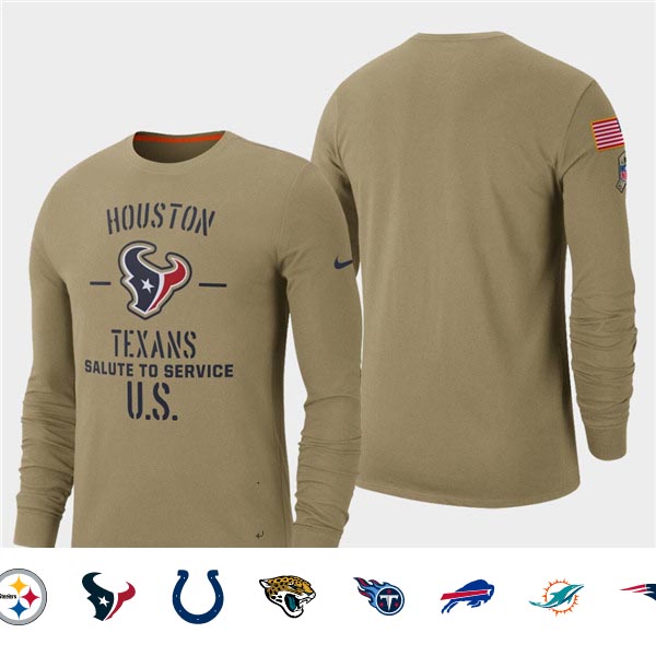Men's Texans Tan 2019 Salute to Service Sideline Long Sleeve T-Shirt