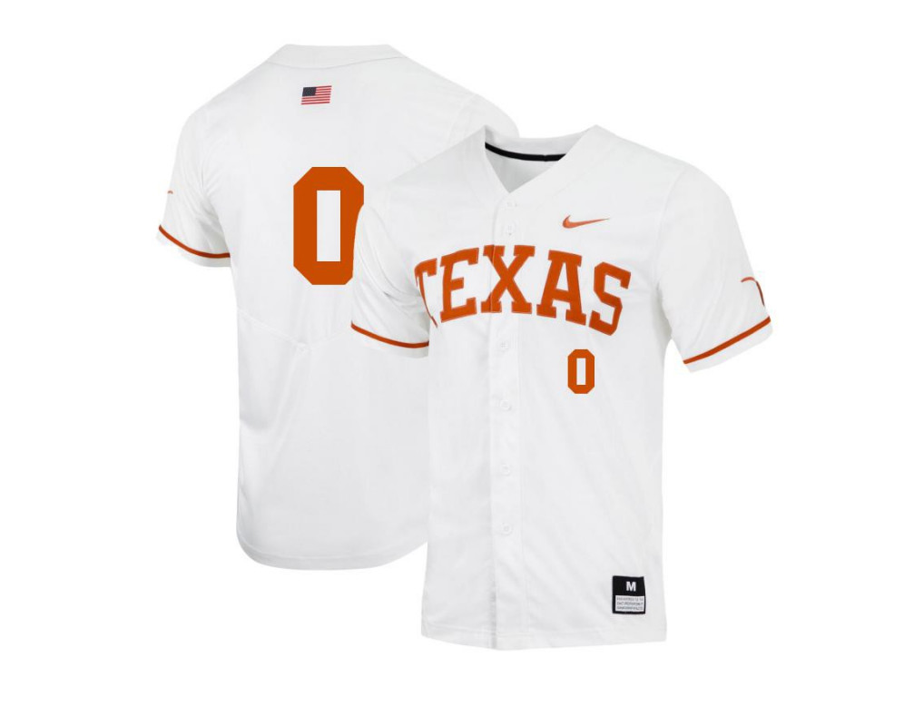 Men's Texas Longhorns #0 Trey Faltine Nike White College Baseball Game Jersey