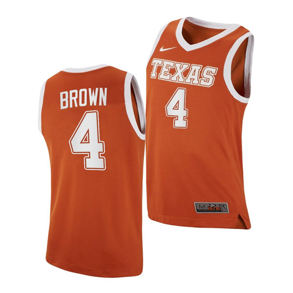 Men's Texas Longhorns #4 Greg Brown 2020-21 Nike Orange College Basketball Jersey 