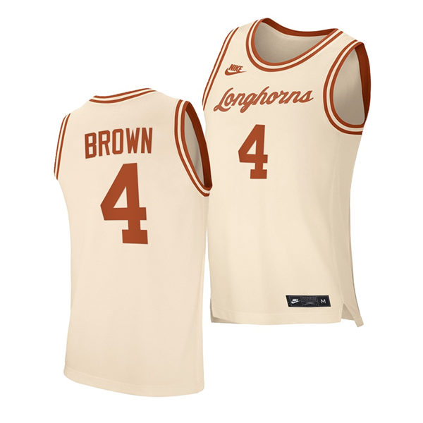 Men's Texas Longhorns #4 Greg Brown Nike 2021 Cream Retro College Basketball Jersey