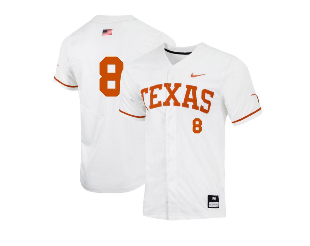 Men's Texas Longhorns #8 Dylan Campbell Nike White College Baseball Game Jersey