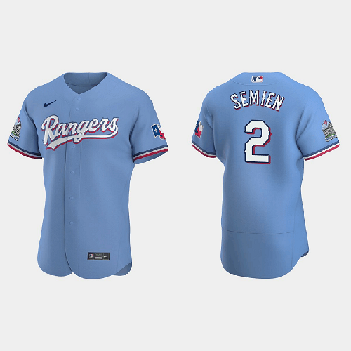Men's Texas Rangers #2 Marcus Semien Light Blue Flex Base Stitched Jersey