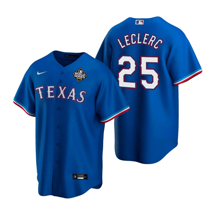 Men's Texas Rangers #25 Jos?? Leclerc Royal 2023 World Series Stitched Baseball Jersey