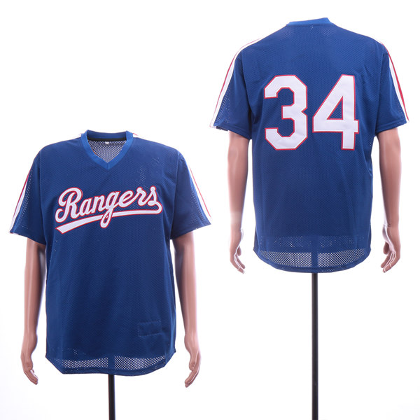 Men's Texas Rangers #34 Nolan Ryan Royal Blue Pullover 1993 VINTAGE Throwback Cooperstown Collection Mesh Batting