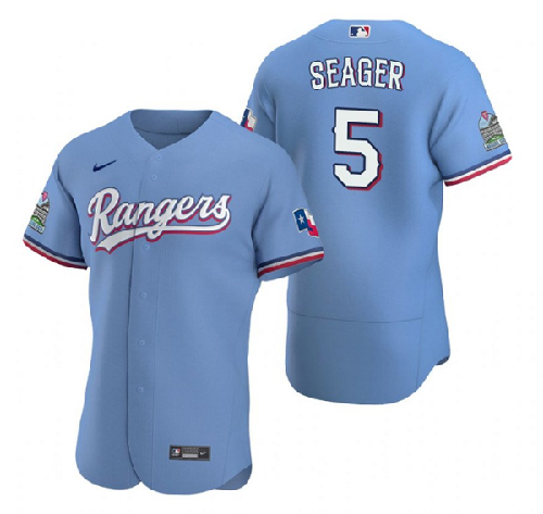 Men's Texas Rangers #5 Corey Seager Light Blue Flex Base Stitched Jersey